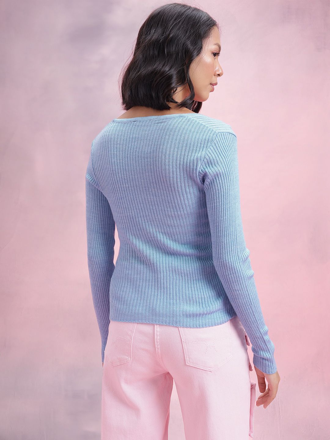 DressBerry Ribbed Scoop Neck Pullover