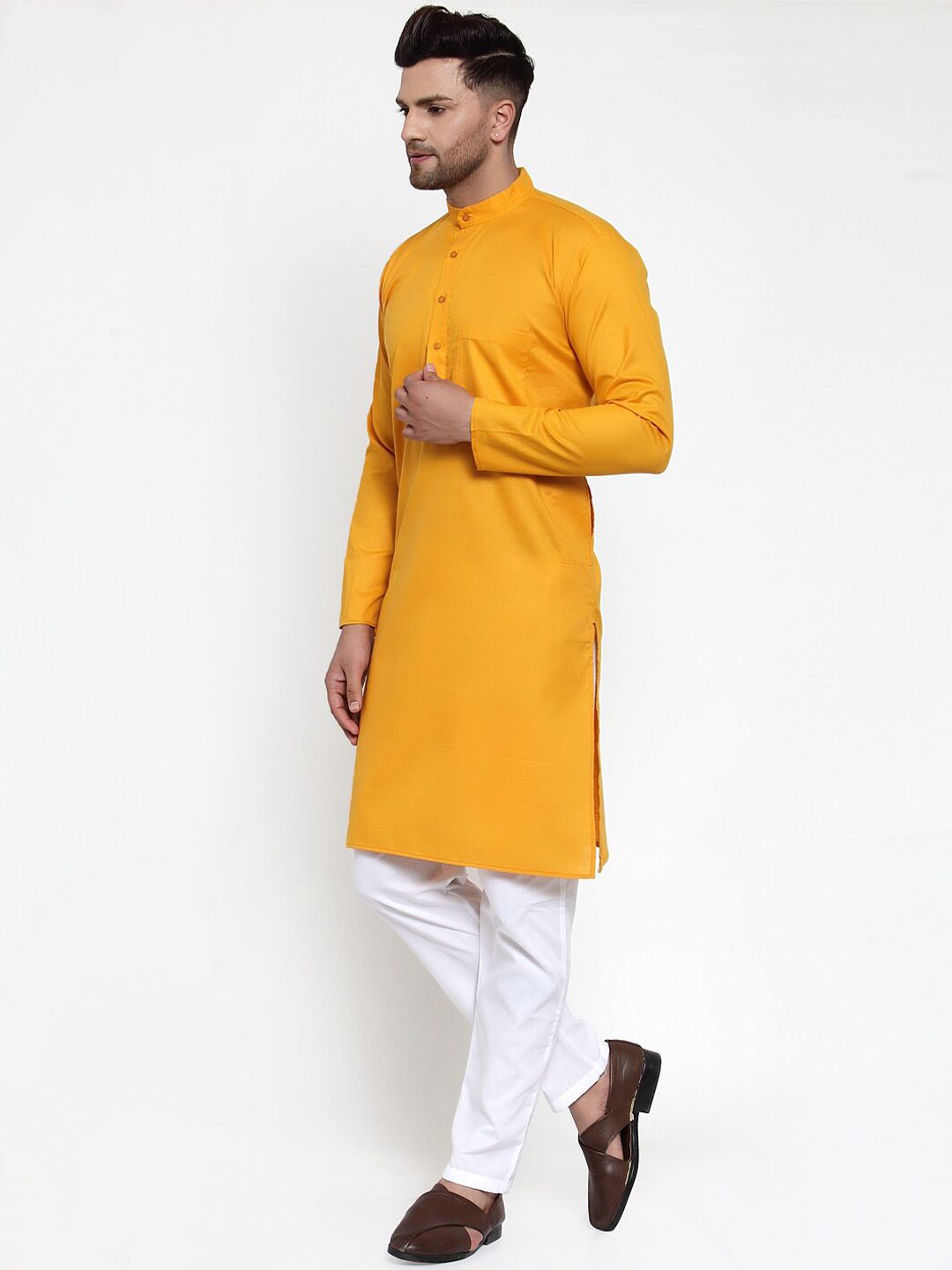 Jompers Men Orange Solid Kurta with Pyjamas