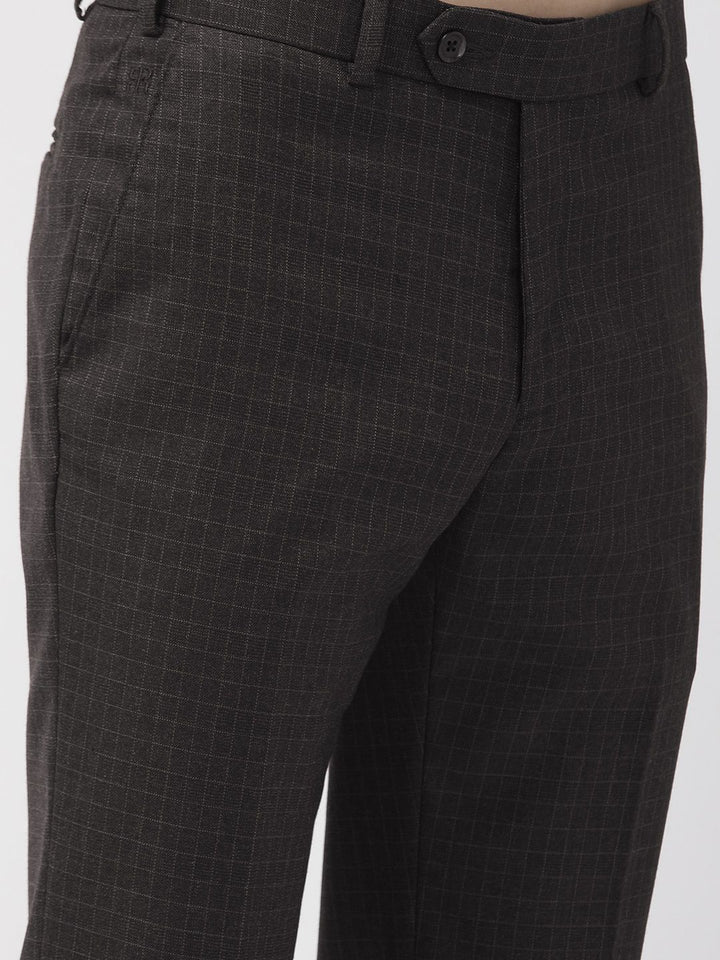 Raymond Men Charcoal Grey Slim Fit Checked Regular Trousers