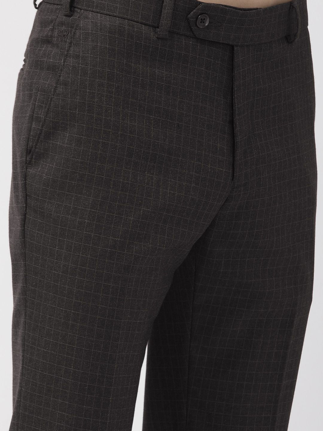 Raymond Men Charcoal Grey Slim Fit Checked Regular Trousers