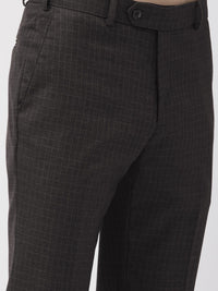 Raymond Men Charcoal Grey Slim Fit Checked Regular Trousers