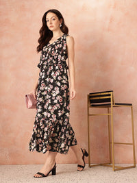 all about you Tropical Print Ruffled & Bow Detail Georgette Maxi Empire Dress