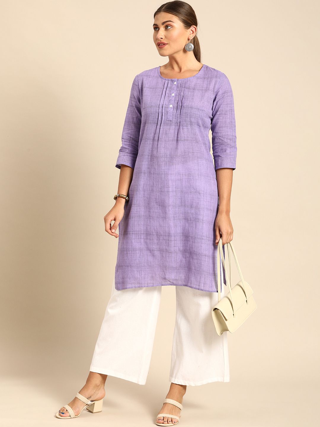 Anouk Women Lavender Woven Design Pure Cotton Kurta