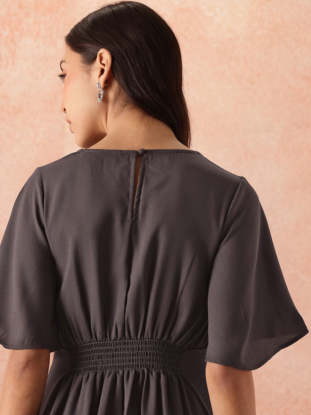 all about you Lace Up Detail Flared Sleeve A-Line Dress