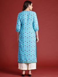 Anouk Floral Printed Puff Sleeves Straight Kurta