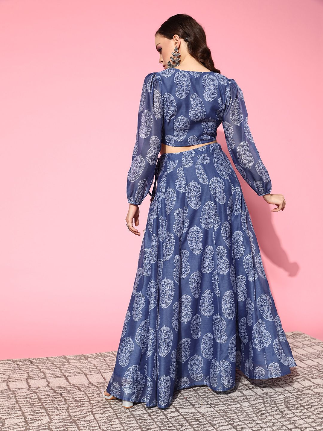 Shae oleh sassafras biru dicetak siap memakai lehenga choli