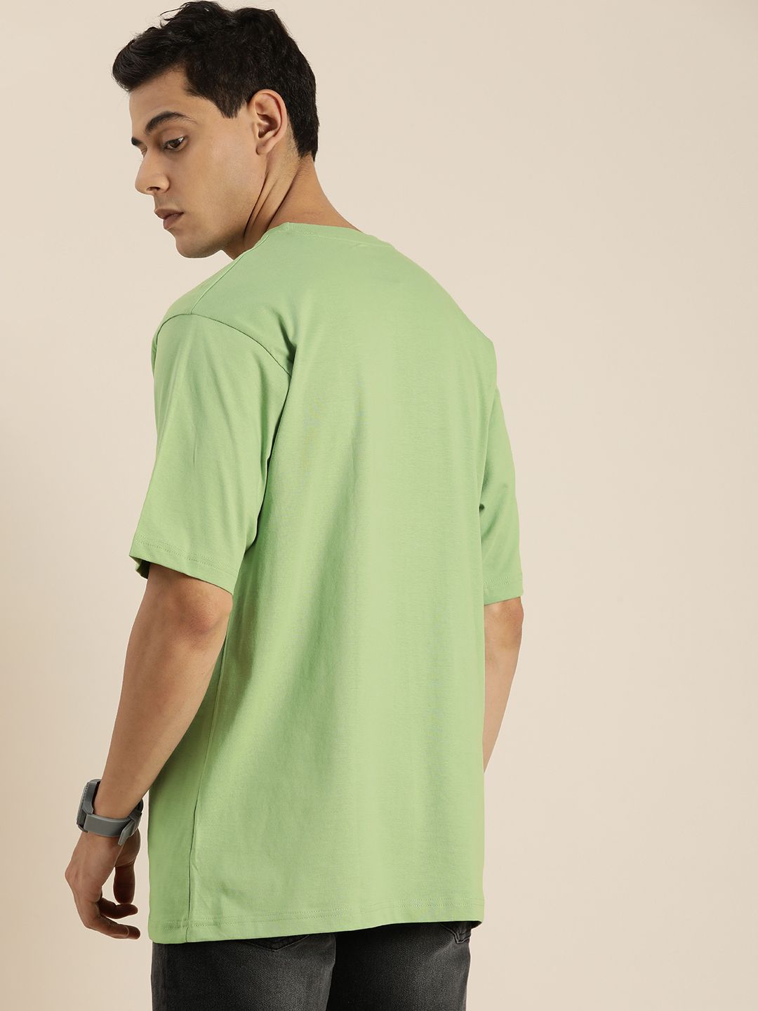 DILLINGER Men Green & Black Printed Drop-Shoulder Sleeves Pure Cotton Oversized T-shirt