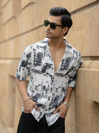 Powerlook Men Oversized Fit Abstract Printed Cuban Collar Casual Shirt