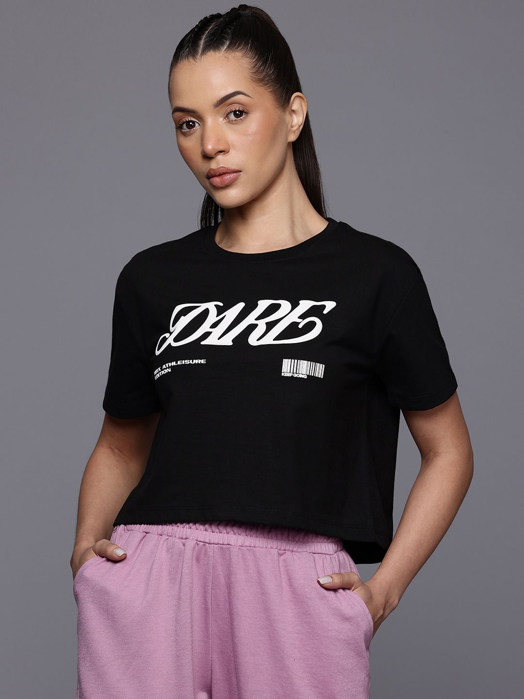 HRX by Hrithik Roshan Lifestyle Typography Print Crop T-shirt