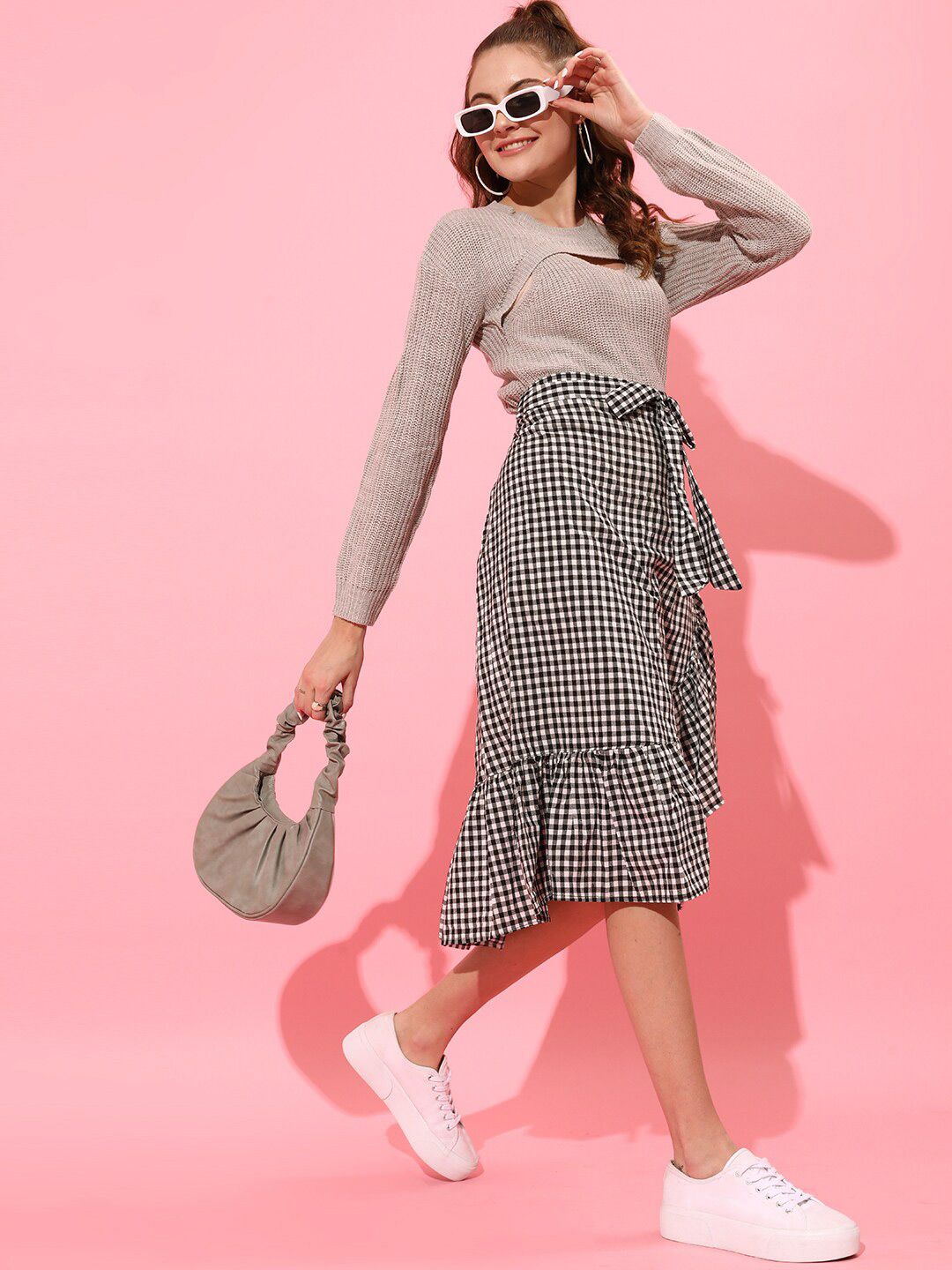 STREET 9 Wanita Pullover Lengan Panjang Berusuk Kelabu