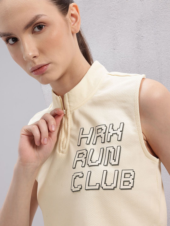 HRX by Hrithik Roshan Typography Print High Neck Crop Running T-shirt