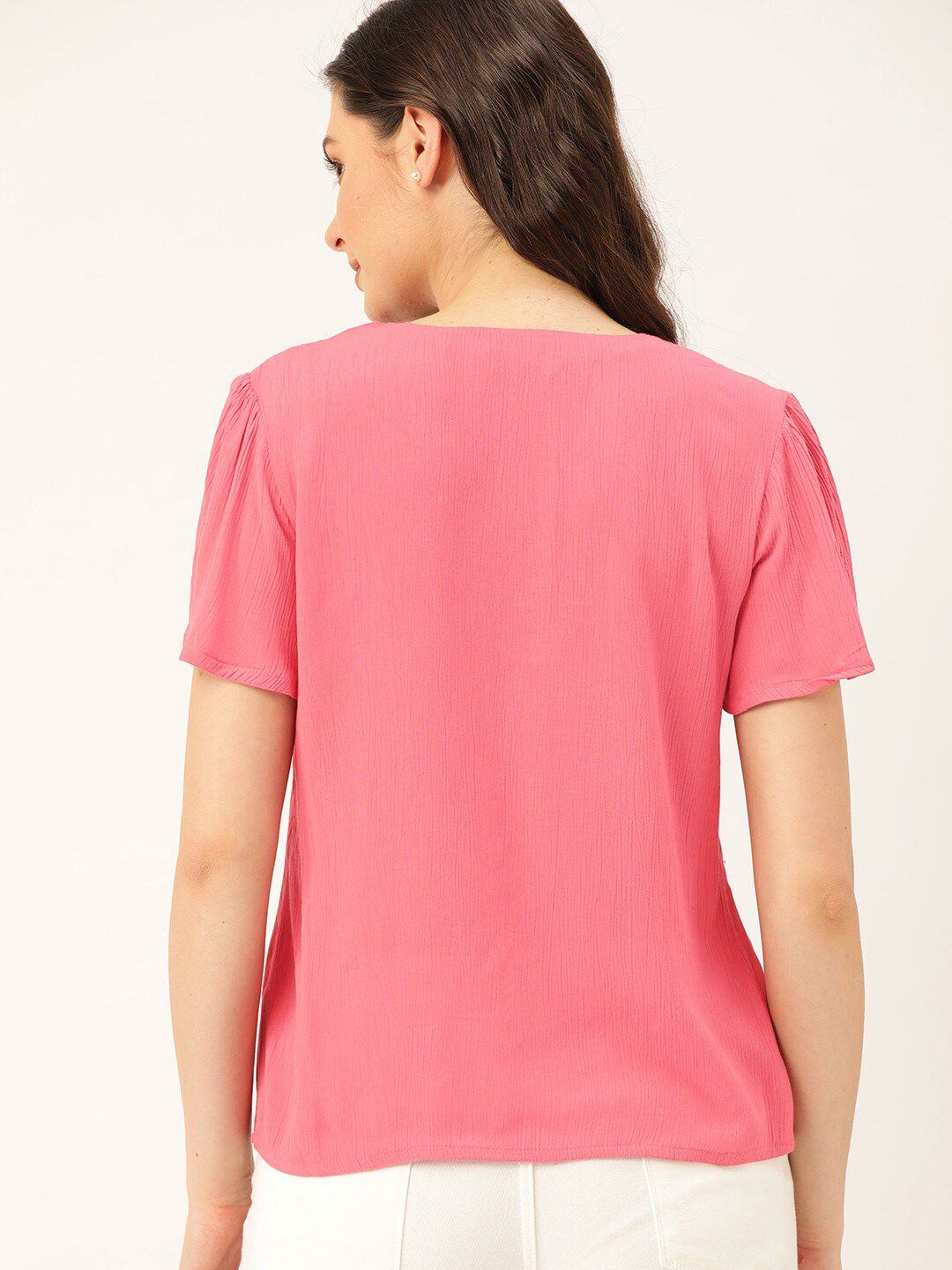 DressBerry Women Pink Crinkled Solid Top