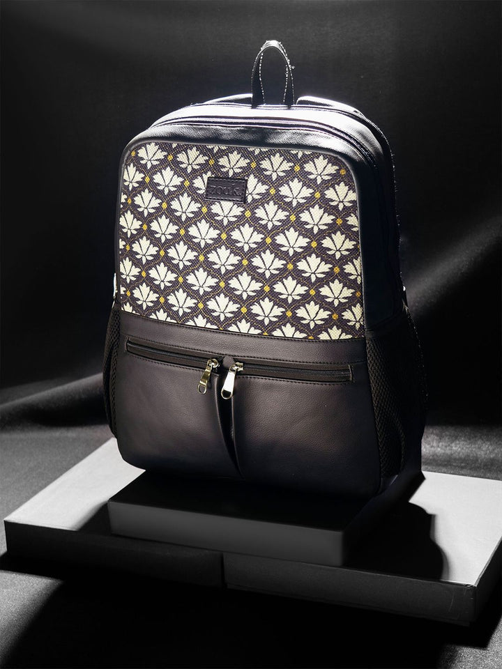ZOUK Women Ethnic Printed Vegan Leather Backpack With Compression Straps-Up to 16 inch