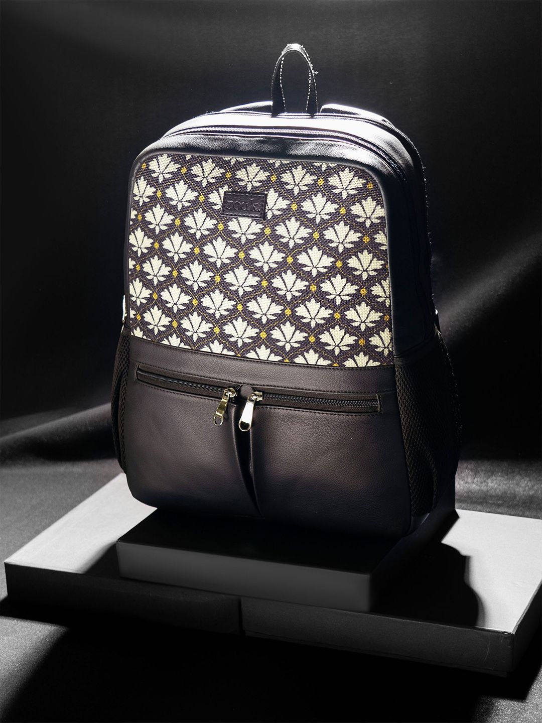 ZOUK Women Ethnic Printed Vegan Leather Backpack With Compression Straps-Up to 16 inch