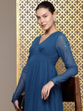 House of Pataudi Jashn Self Designed Embroidered Detail A-Line Midi Dress