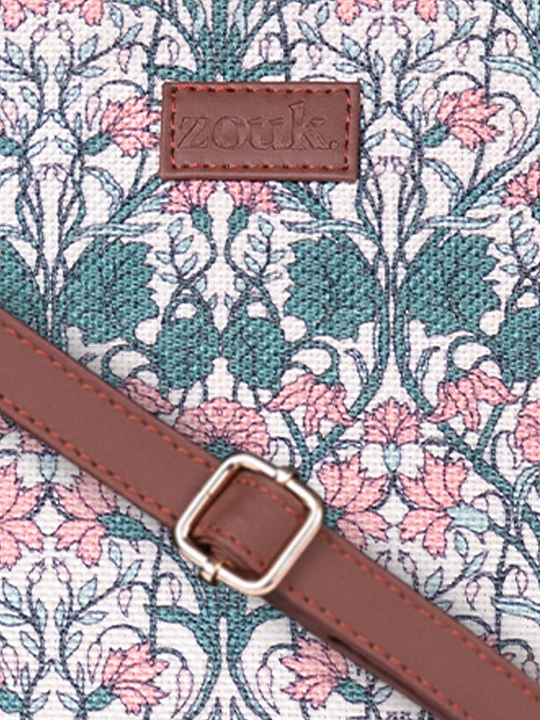 ZOUK Floral Printed Oversized Structured Jute Handheld Bag