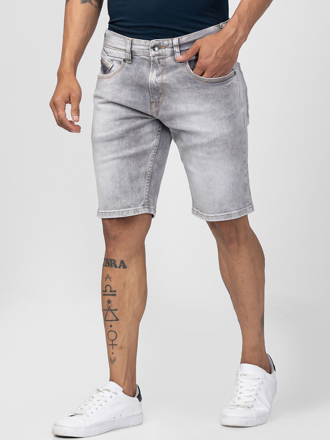 SPYKAR Men Washed Denim Shorts