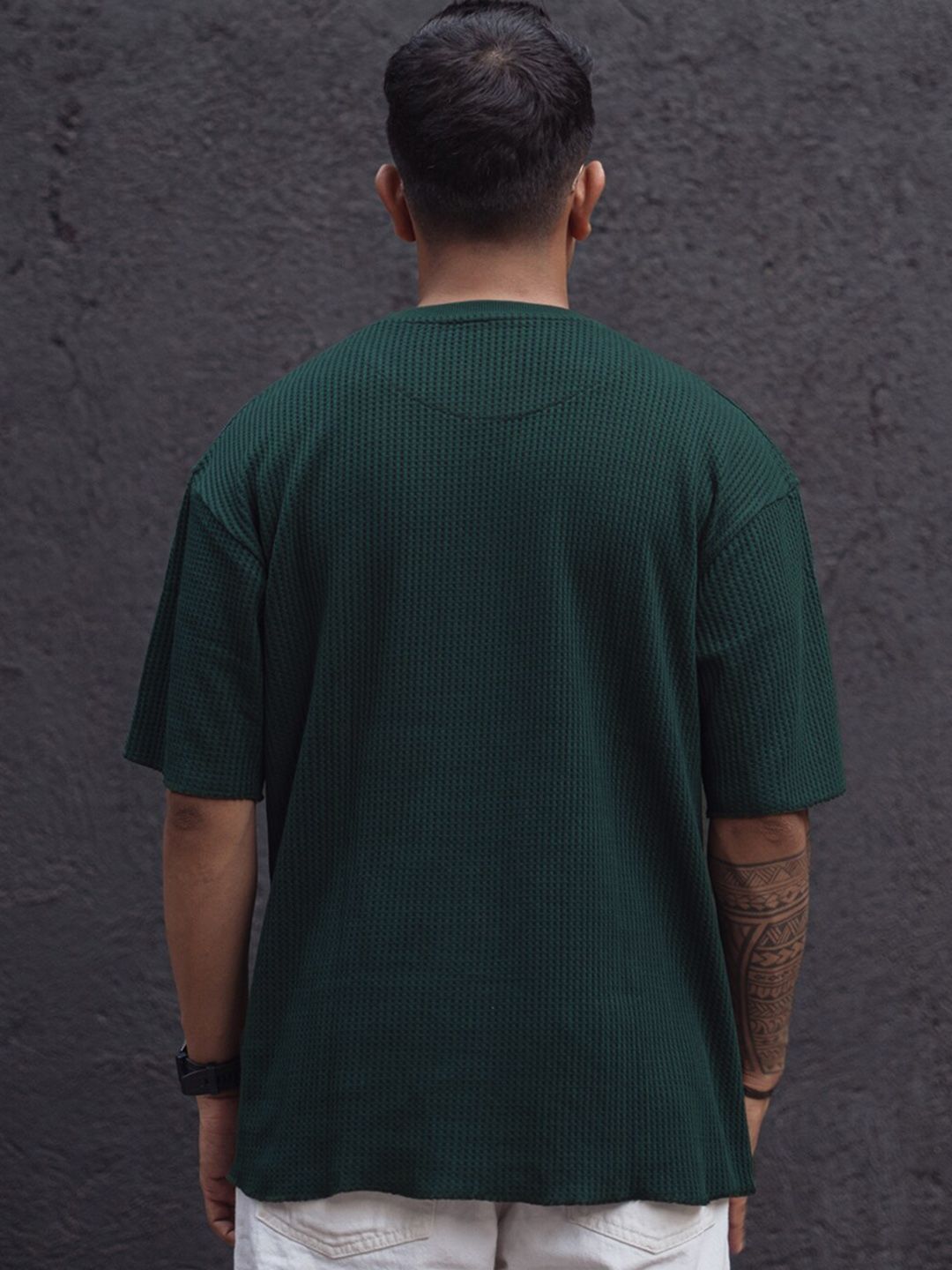 Powerlook Blue Cotton Round Neck Oversized T-shirt