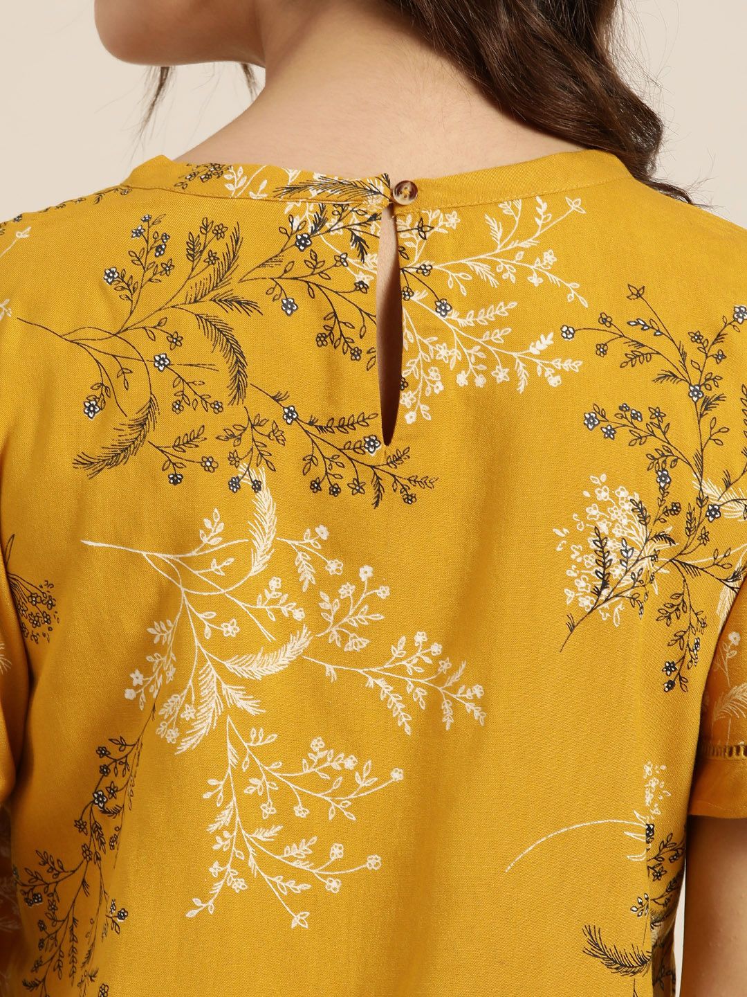 all about you Mustard Yellow Floral Print Top With Flared Sleeves