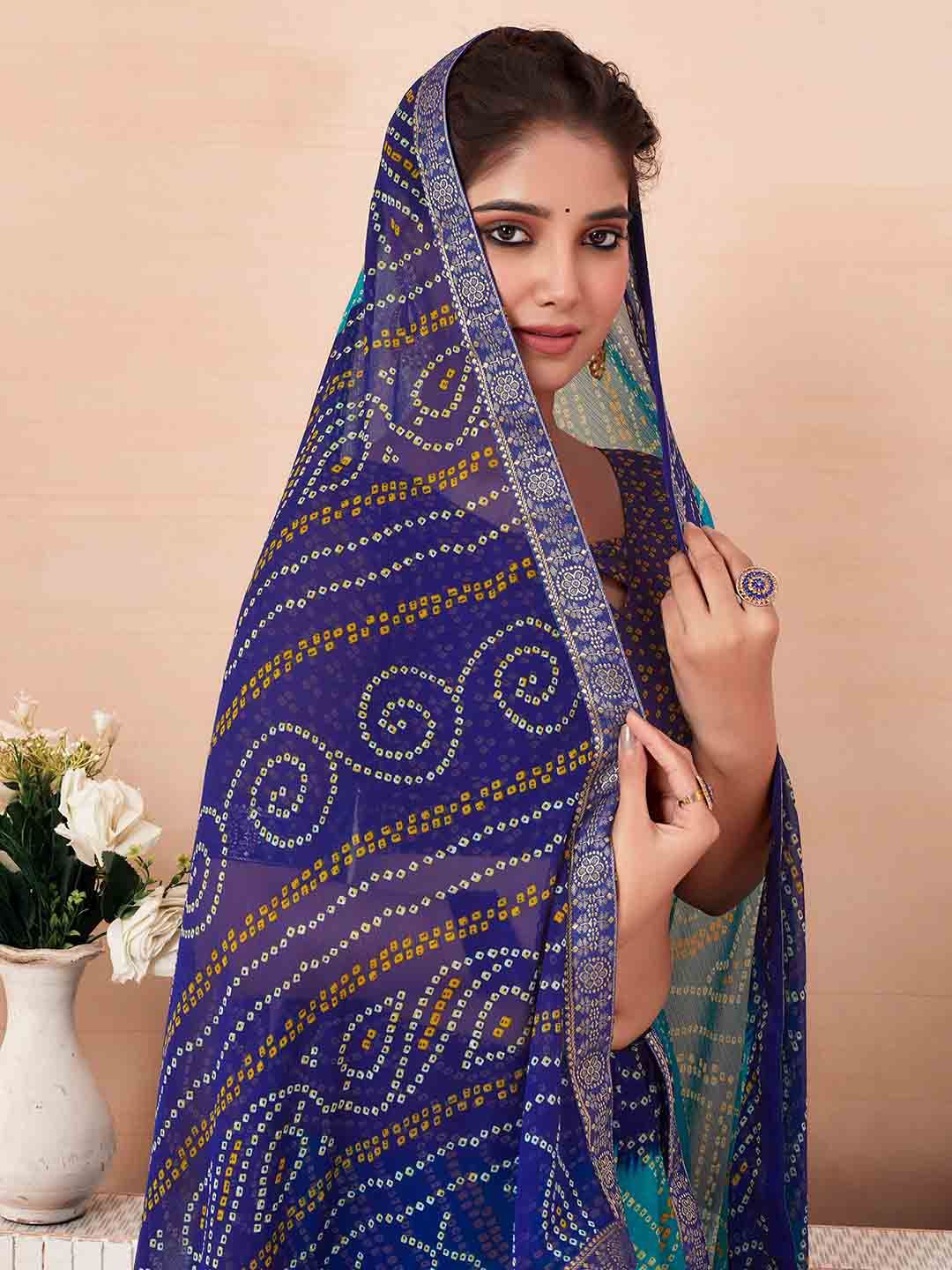 KALINI Bandhani Zari Pure Chiffon Bandhani Saree