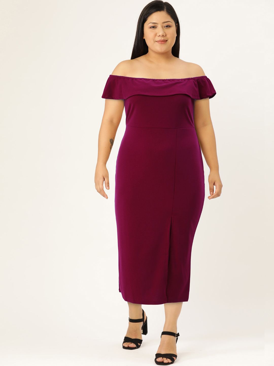 AND Red Off-Shoulder Sheath Maxi Dress