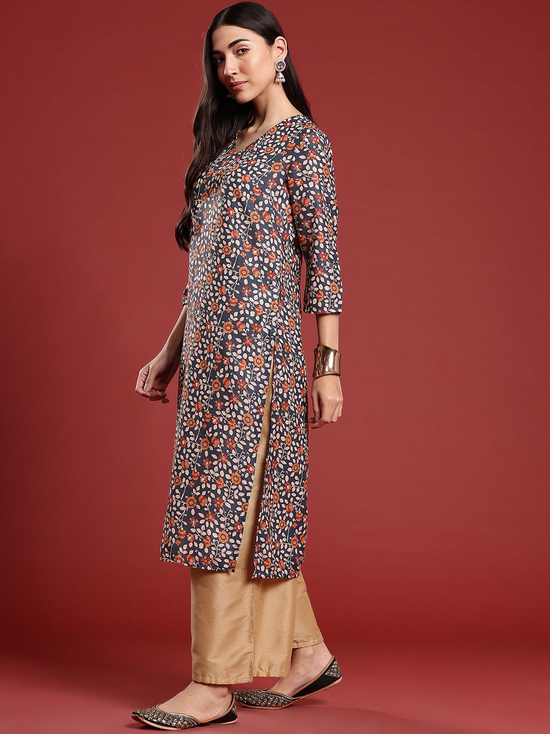 Anouk Floral Print Straight Kurta