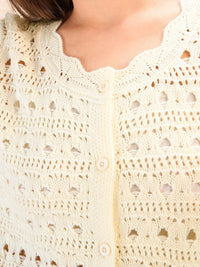 SASSAFRAS Self Design Round Neck Crochet Shirt Style Top