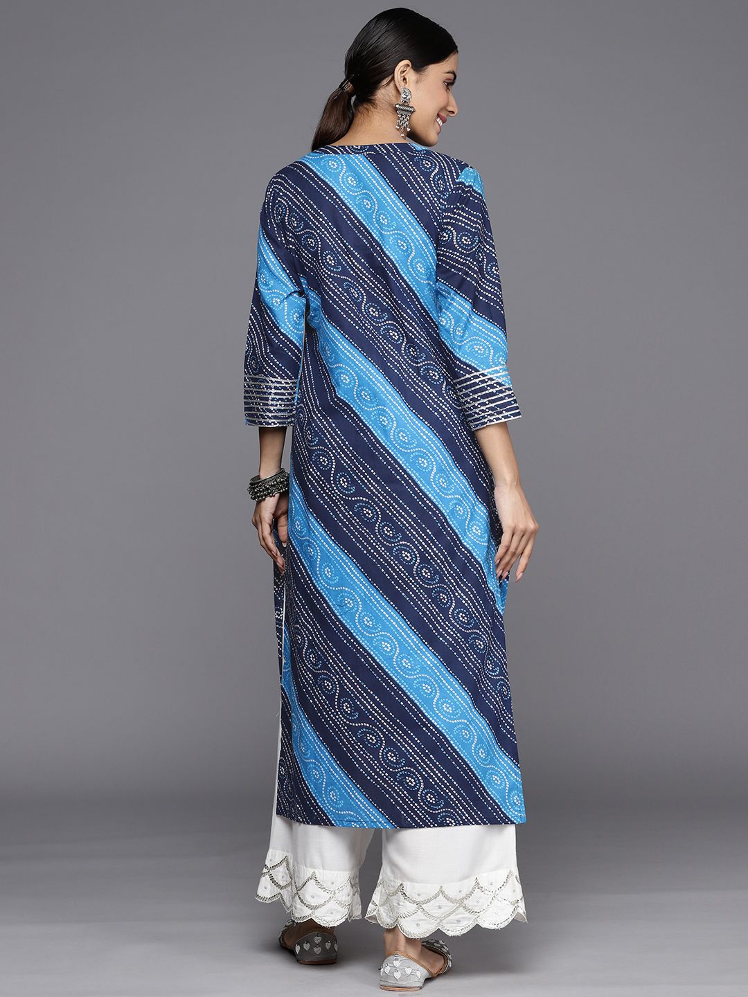 Varanga Women Navy Blue & Blue Bandhani Printed Kurta
