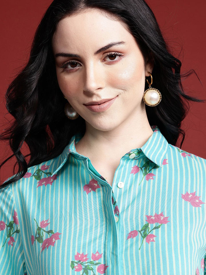 Anouk Floral Print Pleated Tasseled Shirt Collar Pure Cotton Ethnic Dress