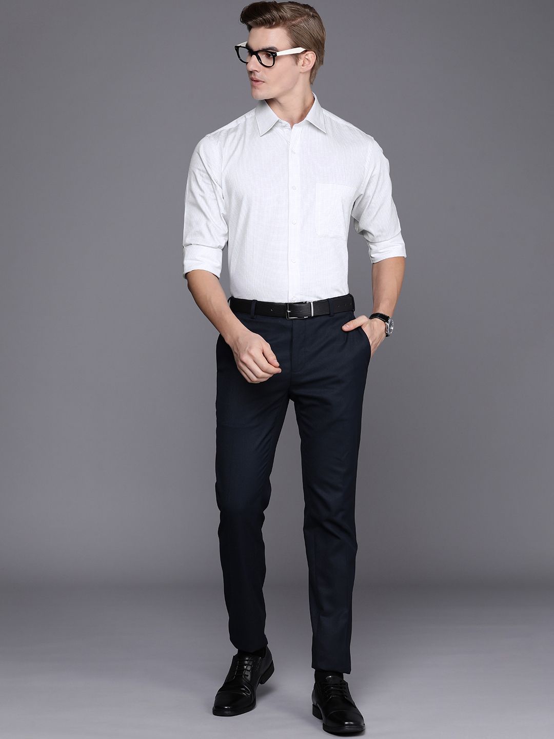 Raymond Men Pure Cotton Slim Fit Micro Checks Opaque Formal Shirt