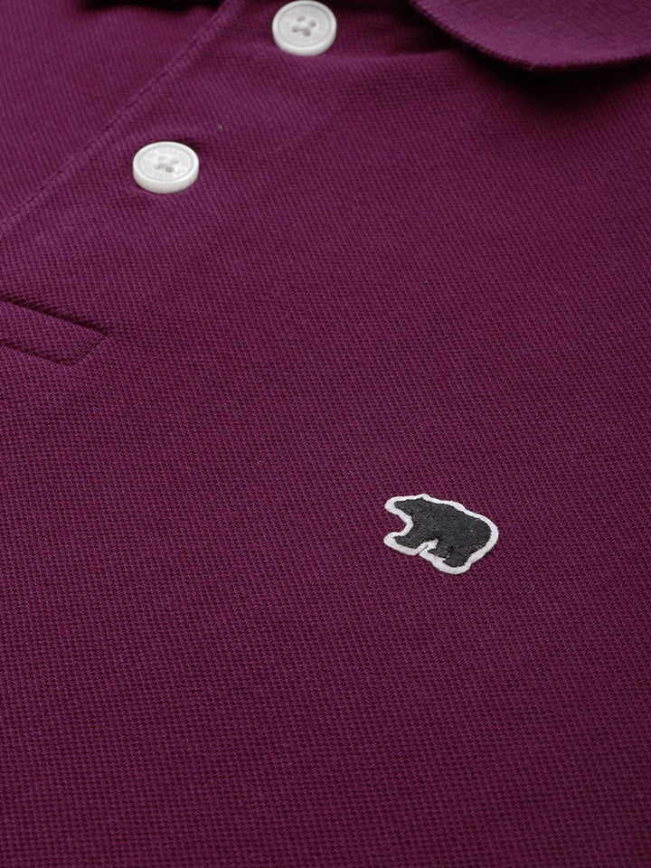 THE BEAR HOUSE Men Purple Polo Collar Pure Cotton Slim Fit T-shirt