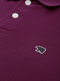 THE BEAR HOUSE Men Purple Polo Collar Pure Cotton Slim Fit T-shirt