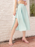 DressBerry Women Feminine Flair Seersucker Side Slit A-Line Midi Skirt