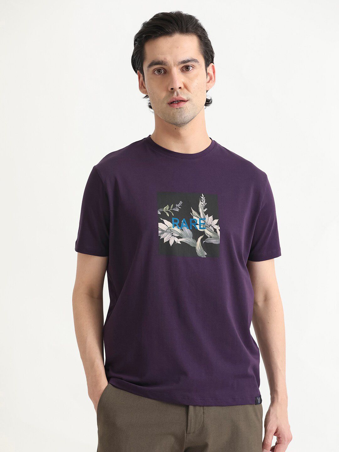 RARE RABBIT Men Mant Graphic Printed Round Neck Cotton Slim Fit T-Shirt