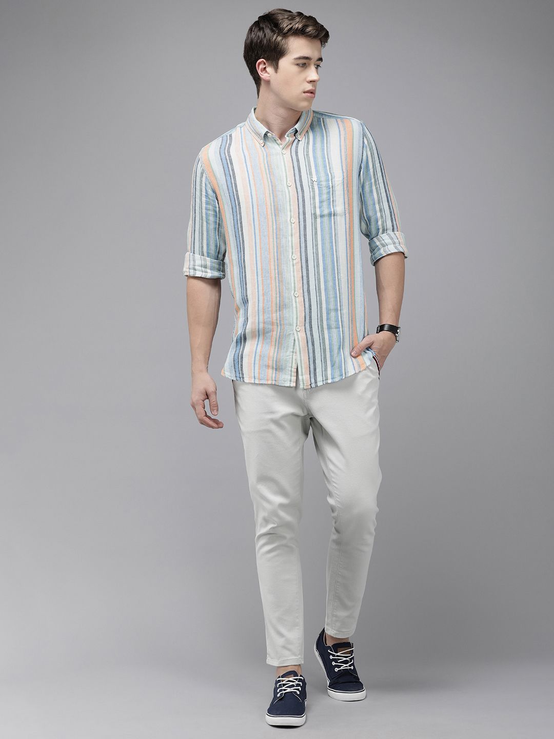 THE BEAR HOUSE Men Slim Fit Opaque Striped Pure Cotton Casual Shirt