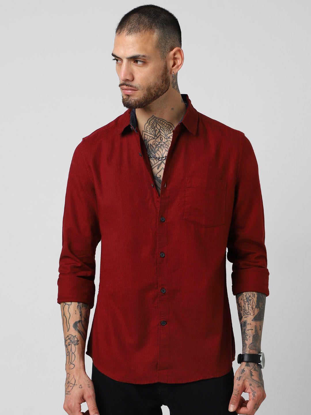 VASTRADO Men Solid Cotton Shirt