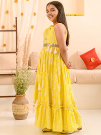 pspeaches Girls Ethnic Motifs Printed Fit & Flare Maxi Ethnic Dress with Dupatta & Belt