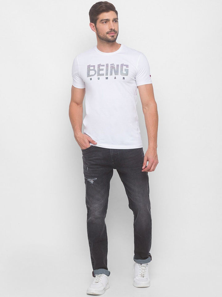 Being Human Men Black Slim Straight Fit Low Distress Heavy Fade Jeans