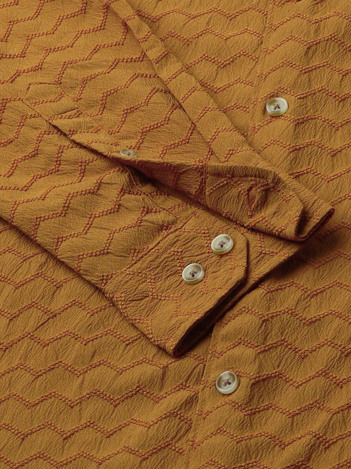 VASTRADO Men Classic Band Collar Textured Slim Fit Casual Shirt