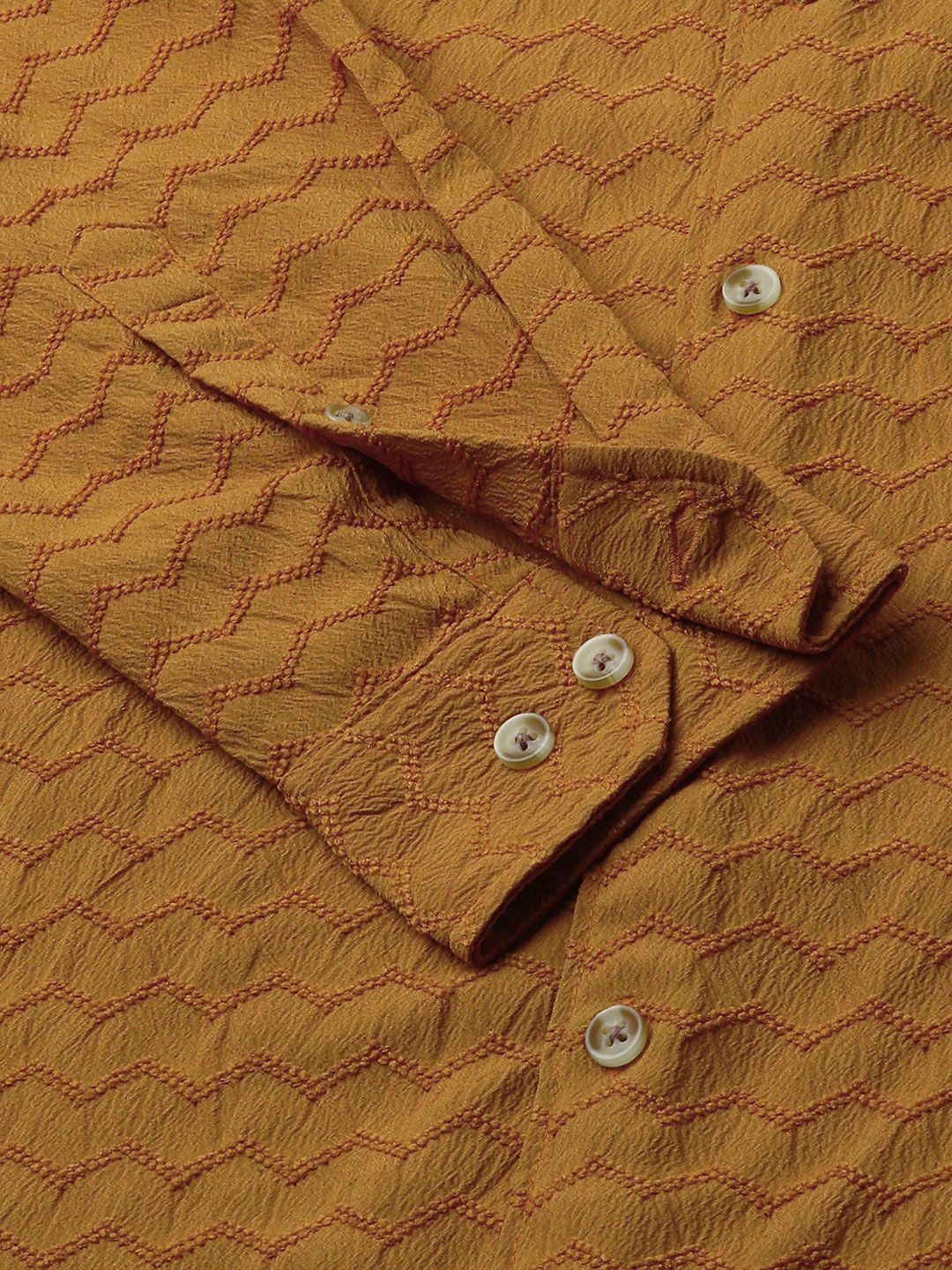 VASTRADO Men Classic Band Collar Textured Slim Fit Casual Shirt