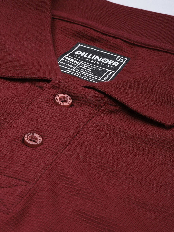 DILLINGER Men Solid Honeycomb Structure Oversized Pure Cotton Polo T-Shirt