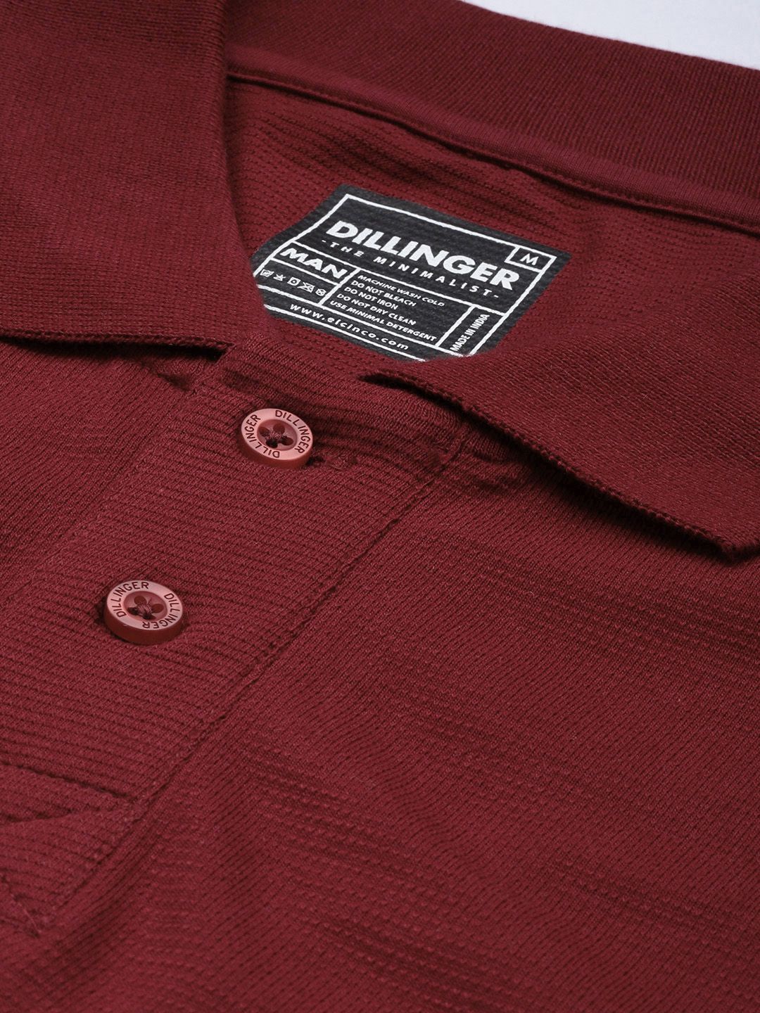 DILLINGER Men Solid Honeycomb Structure Oversized Pure Cotton Polo T-Shirt