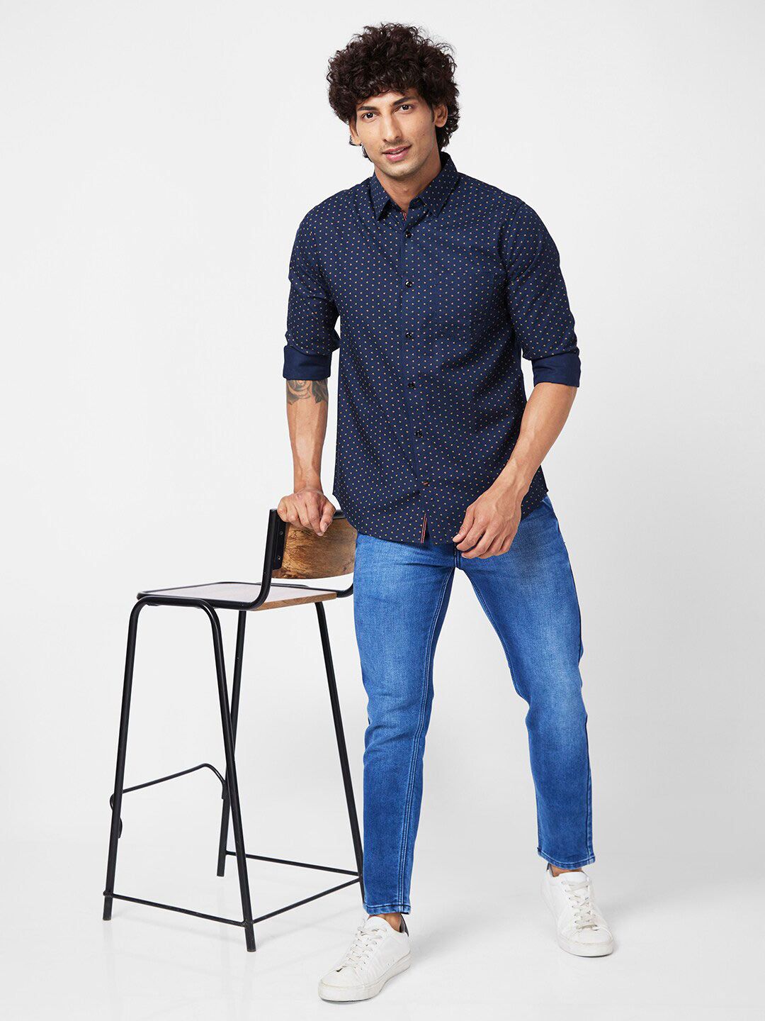 SPYKAR Slim Fit Micro Ditsy Printed Cotton Casual Shirt
