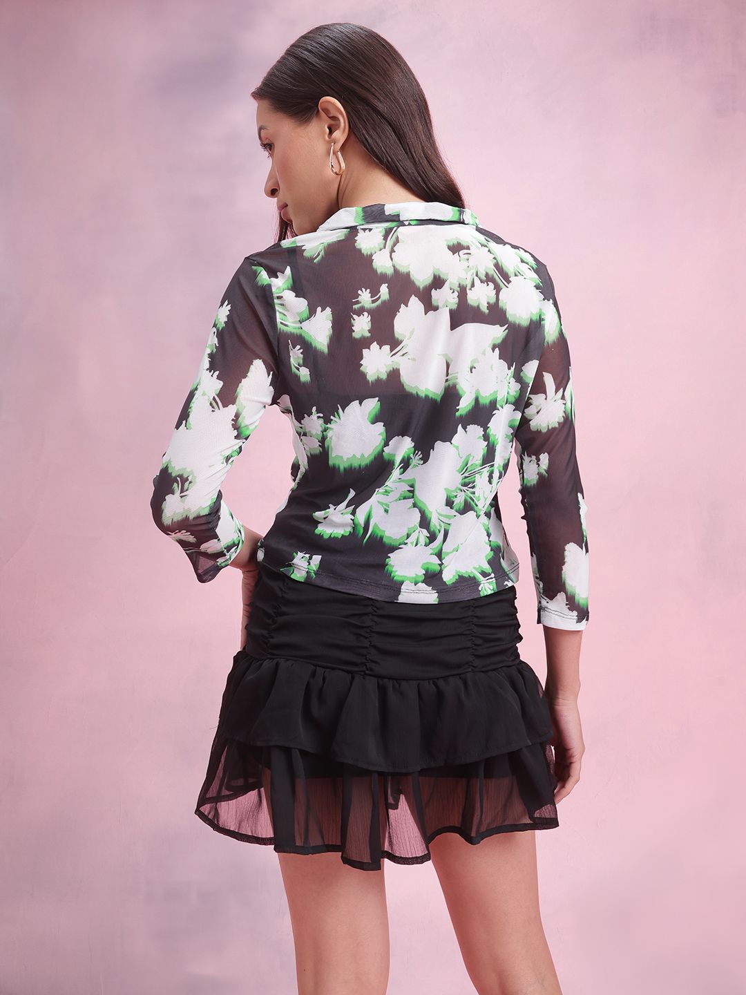 DressBerry Netted Floral Print Top with a Camisole