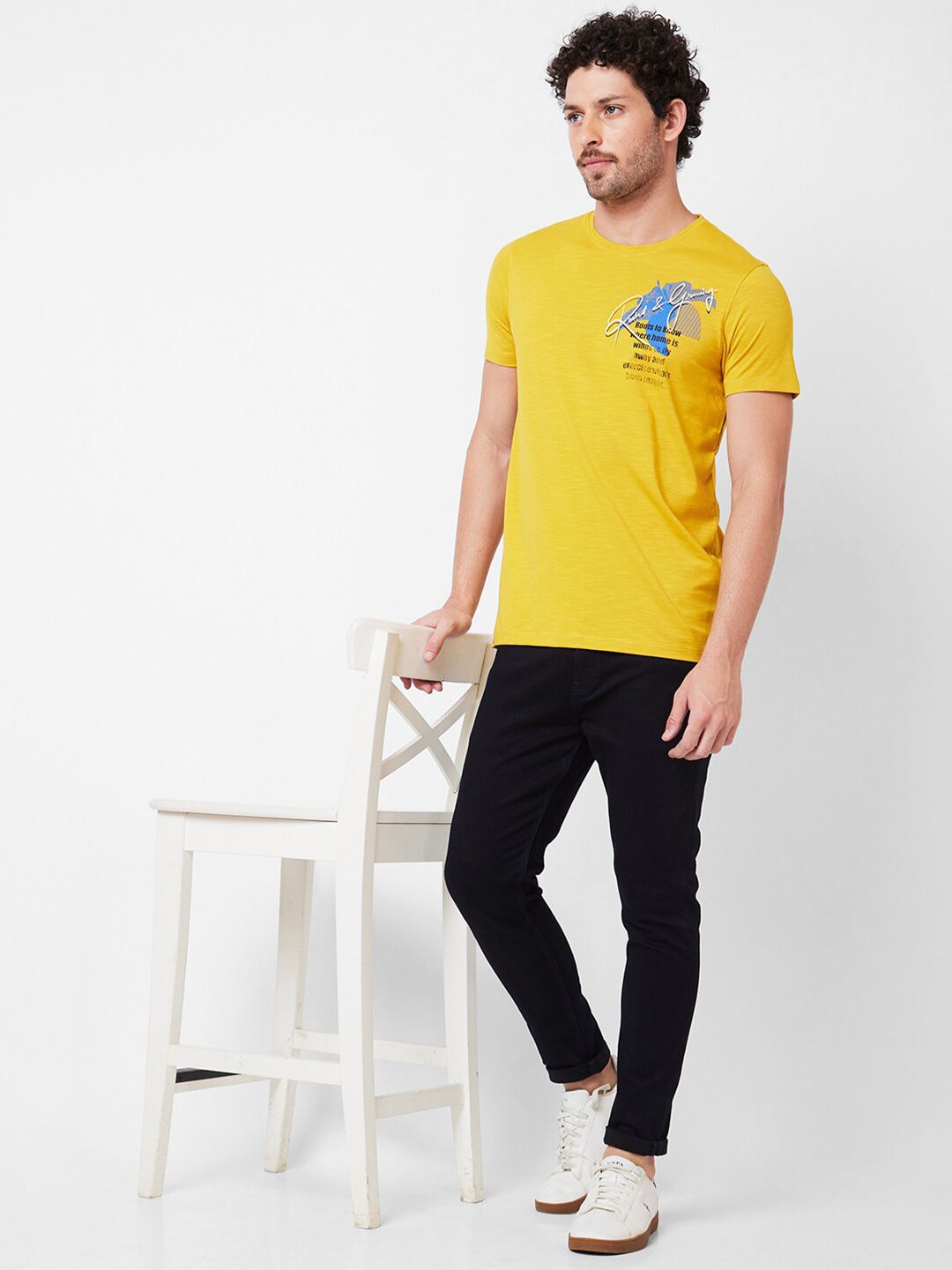 SPYKAR Typography Printed Cotton Slim Fit T-shirt