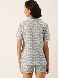 SANSKRUTIHOMES Women Grey & Off White Pure Cotton Printed Shorts Set