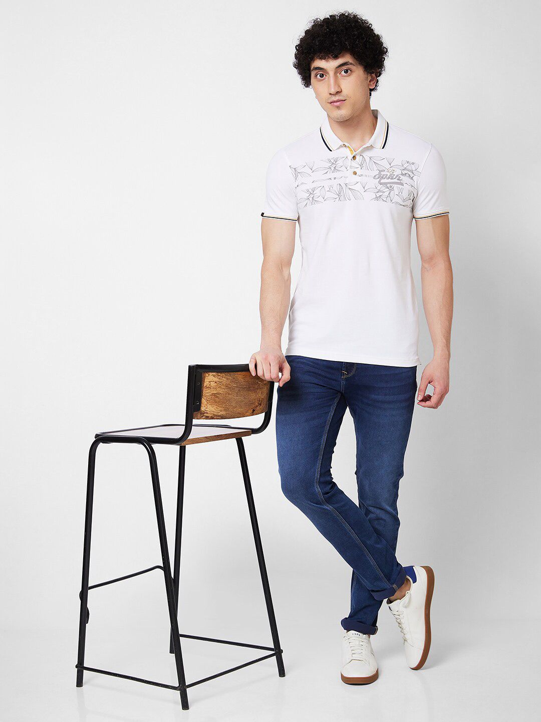 SPYKAR Self Design Polo Collar Cotton Slim Fit T-shirt