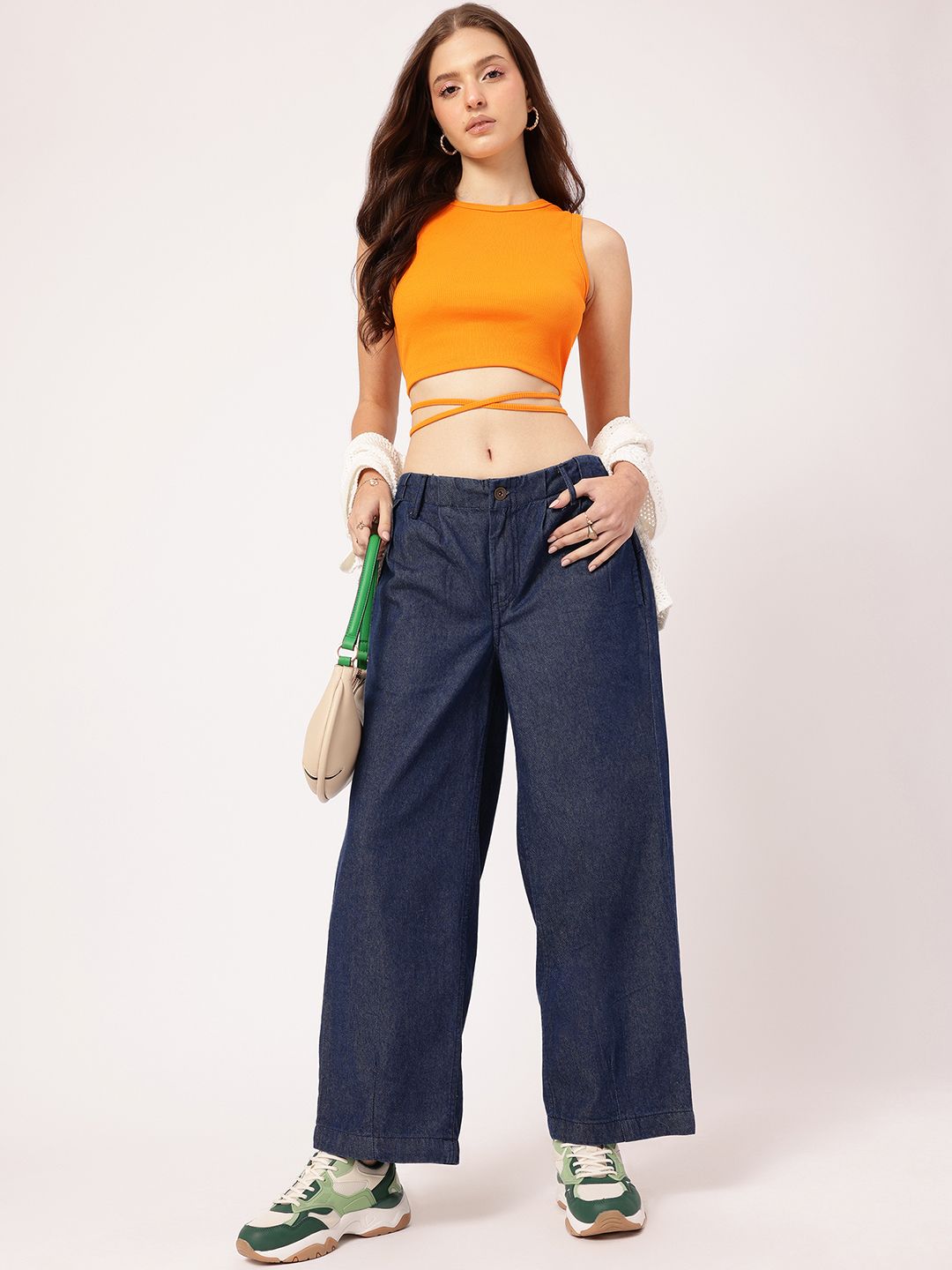 DressBerry Urban Chic Ribbed Tie-Up Crop Top
