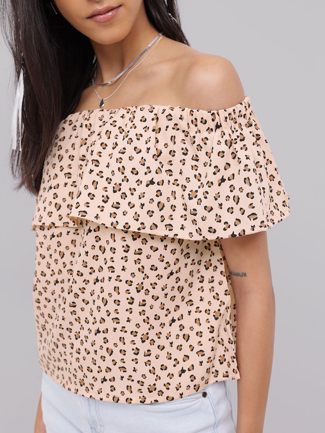 DressBerry Versatile Wild Off-Shoulder Printed Bardot Top