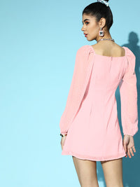 Berrylush Women Pink Striped Bishop Sleeves Dress